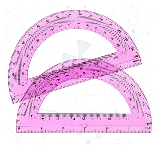 Zonon 2 Pcs 6 Inch Plastic Protractor 180° Math Protractors, Pink - color: Pink
