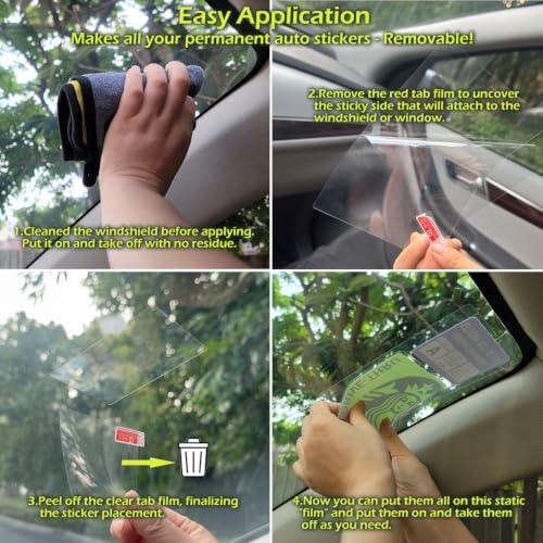 Windshield Sticker Applicator Electrostatic Film for Easy Application, Removal and Re-Application from Car to Car-12 Pack 5"x7",8 Pack2.4" x 3.1" Sheets - size: 2 Pack (20 sheets total)