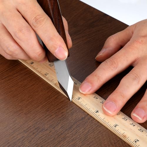 Carving Marking Knife Woodworking Scribing Knife Premium Quality Double Beveled Sharp Blade Professional Wooden Handle Striking Cutter Wood Marking Scribe Gauge Tool with Leather Sheath