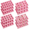 Junkin 12 Pcs Velvet Jewelry Organizer Tray, Stackable Storage - color: Pink