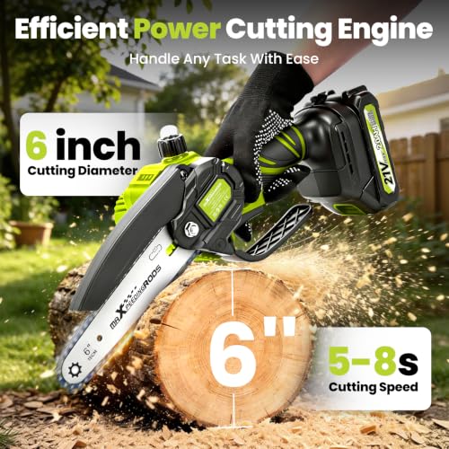 maXpeedingrods Mini Chainsaw Cordless, 6 inch Small Chainsaw Electric Saw - color: Grass Green 1 Battery