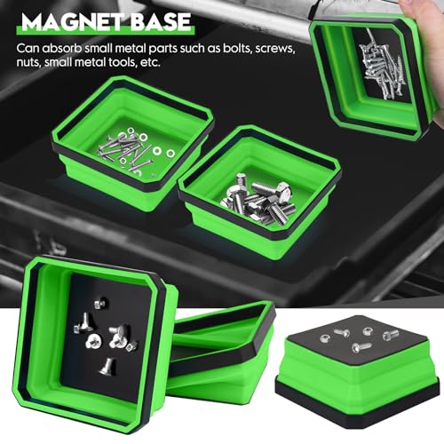 Magnetic Parts Tray 4-Pack – Collapsible Tool Holder for Screws & Bolts - color: Green, size: 4-Pack