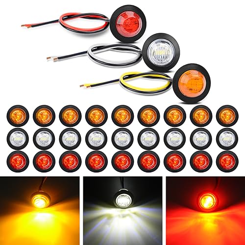GOOACC 3/4 Inch Bullet Side Marker Light 30PCS Red Amber White - color: Red+Amber+White 30PCS