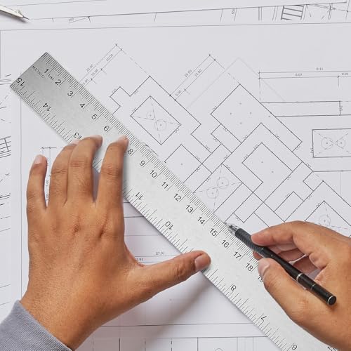 PATIKIL Stainless Steel Ruler Cork Backed, 18 Inch Straight Edge Ruler Non-Slip Cork Backing with Inch and Centimeter Scale for Office Engineering Drawing - size: 18 Inch