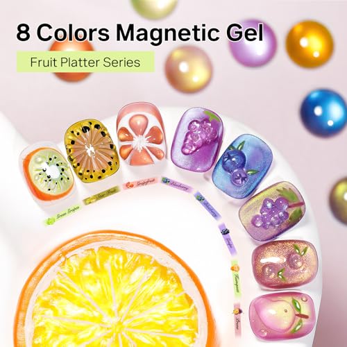 MIZHSE Cat Eye Gel Nail Polish, Fruit Colors Magnetic Gel Polish Set Gift - color: Fruit Cat Eye Gel