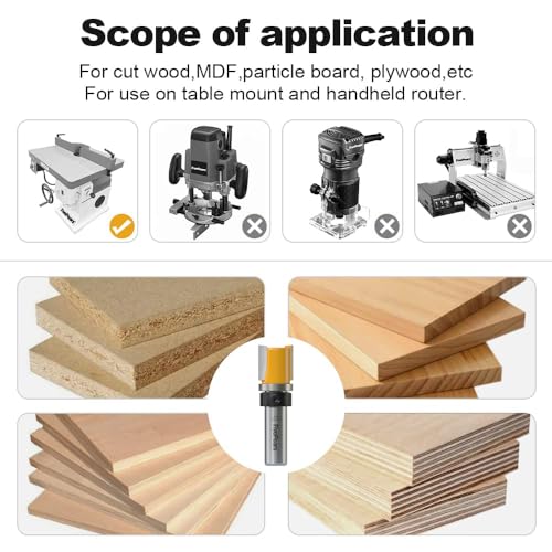 FivePears Pattern Flush Trim Router Bit 1/2 Inch Shank, 3/4 Inch Cutting Diameter, 3/4 Inch Cutting Length, Top Bearing Flush Straight Cut Trim Router Bit for Woodworking - size: 3/4" Dia - 3/4" CL - 1/2" Shank, style: Shank Size: 1/2"