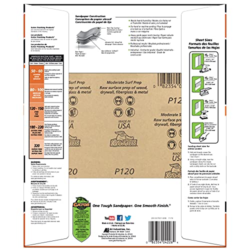 Gator 9" x 11" Bare Wood Sanding Sheets, 120 Grit, 25 Pack - size: 120 Grit
