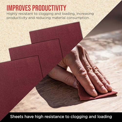 ProductionShop Premium Red 180 Grit 1/4 Sheet Size Red Sanding Sheets, Box of 30 - Hook & Loop Backing Sandpaper, Medium-Cut Abrasive - Fits Palm Sanders, Hand Sanding Blocks - Woodworking, Auto Paint - style: 180 Grit