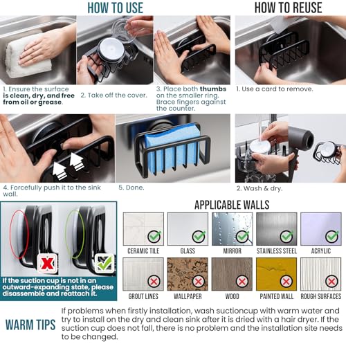 TAILI Black Sponge Holder for Kitchen Sink with Strong Suction Cup - color: Black, size: 5.1" x 2.3"