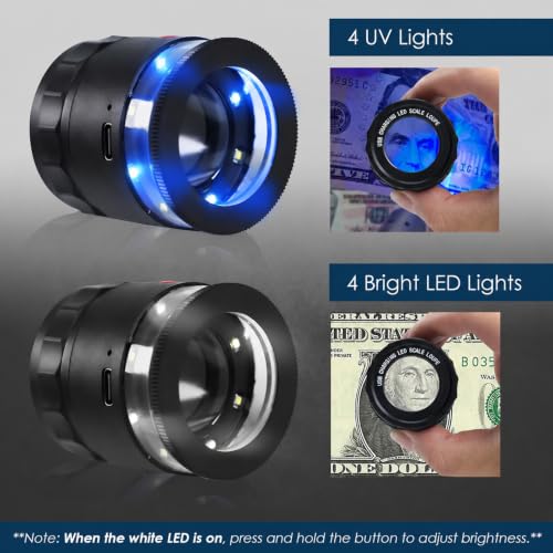 Jewelers Loupe 10x Loupe Magnifier, Rechargeable Jewelers Magnifying Glass with LED Light and Scale, Adjustable Focal Length Magnifier Jewelry Loupe for Gems, Coins - size: Short