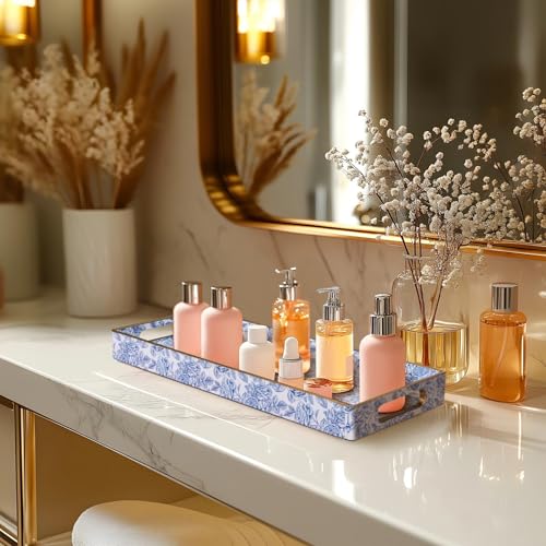 MAONAME Blue Bathroom Vanity Tray, Plastic Decorative Trays with Handles - color: Bohemian-9
