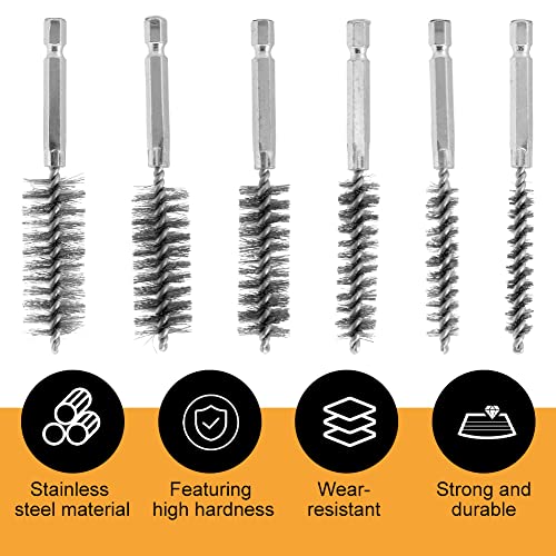 6 Pieces Stainless Steel Bore Brush and 5 Pieces Manual Brush, Wire Brush for Drill, Small Wire Brush for Cleaning Rust, Auto, Corrosion, Tubes Holes, Different Sizes(as Shown)
