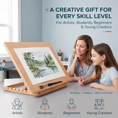 17" x 25" Extra Large Tabletop Easel, Adjustable Beechwood Desk Easel - size: 17"x25"