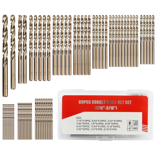 69-Pc M35 Cobalt Drill Bit Set 1/16"-5/16" for Stainless Steel - style: 69pcs inch 12size