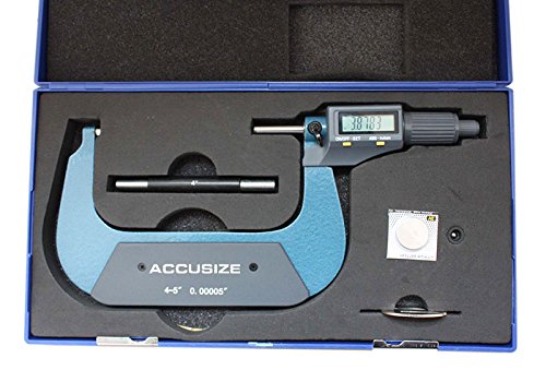Accusize Industrial Tools 4-5''/100-125 mm by 0.00005''/0.001 mm 2 Keys Electronic Digital Outside Micrometer, Metric/Imperial, Md71-0005 - size: 4-5"