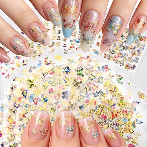 30 Sheets Butterfly Nail Stickers for Nail Art,3D Self-Adhesive Nail Decals - color: Butterfly Gold
