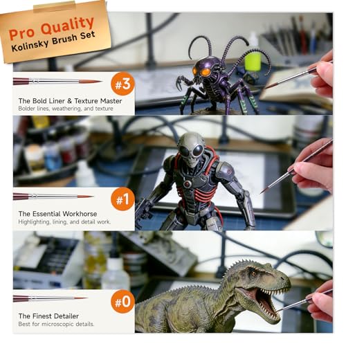 Golden Maple Kolinsky Sable Miniature Paint Brushes - Size 0, 1, 3 - size: 0 1 3 Round Point