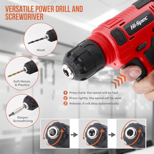 Hi-Spec 8V USB Power Drill Driver Bit Set with Hanging Kit for DIY, Red - color: Red