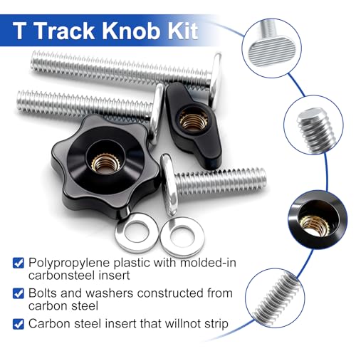 Taiss 30PCS 1/4"-20 T Track Knob and Bolt Kit,1-1/2" T Track Bolts,1/4"-20 Star Knobs with Washers,T Track Accessories for Wood Working Jigs and Fixtures - size: 30PCS 1/4"-20 1 Size
