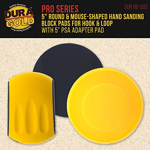 Dura-Gold Pro Series 5" Round & Mouse-Shaped Hand Sanding Block Pads for