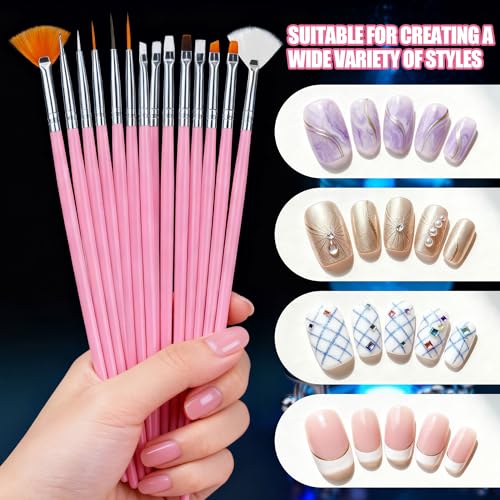 Artdone Nail Art Brushes With Nail Stands Nail Art Tool Set, Dotting Tools, Dust Brush,Striping Brushes for Long Lines, Drawing Pen For Gel Polish Design supply - color: Brushes With Stand