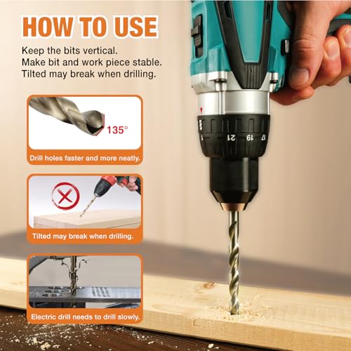 20Pcs 1/16" Cobalt Drill Bit Set, M35 High Speed Steel Jobber Length Drill Bit Kit for Hardened Metal, Stainless Steel, Cast Iron, Wood and Plastic - size: 20Pcs 1/16"