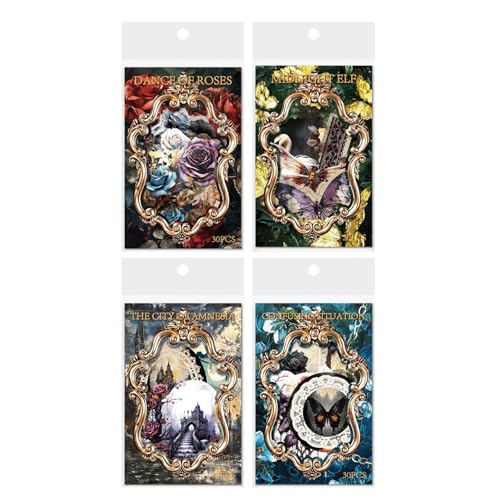 120 Pcs Halloween Gothic Dark Academia Scrapbooking Stickers & Paper Kit - color: Dark Art