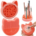 Mygeromon Makeup Brush Cleaner Mat Silicone with Dryer Holder (Orange) - color: Orange