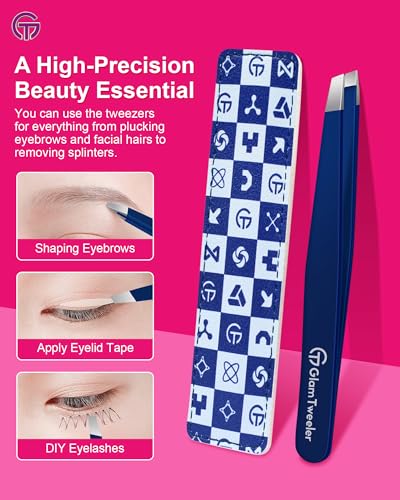 Expert Slant Tweezer - GlamTweeler Stainless Steel Tweezers for Men & Women - color: Navy Blue