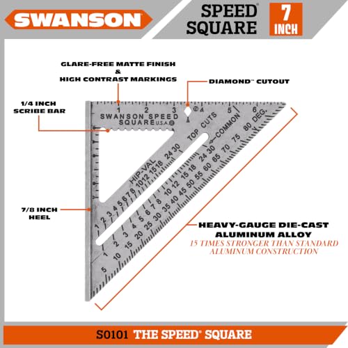 Swanson Speed® Square, 7 in. Aluminum Layout Square with Blue Book (S0101) - size: 7 inch, style: 7" Speed Square