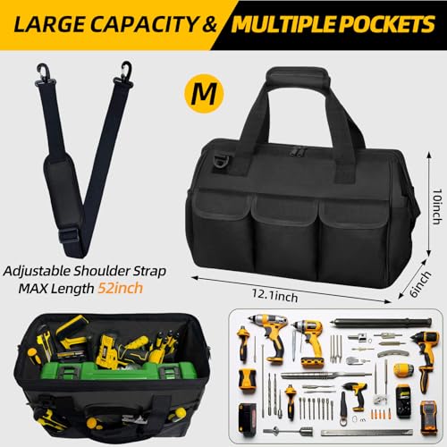 Portable Tool Bag Heavy Duty Tool Box Organizer with Shoulder Strap,M-Black - size: M