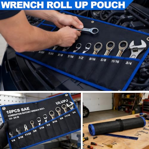 2PCS Wrench Roll, Wrench Organizer Roll Up Pouch, Heavy-Duty Tool Pouch Bag