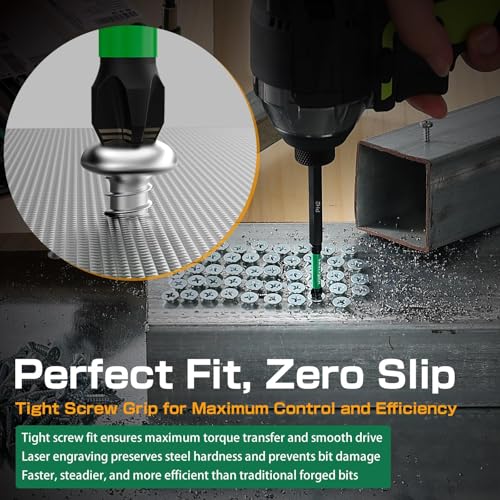 PH3 Anti-Slip Phillips Bits 4 Inch, 10 Pack – Long Magnetic S2 Tool Steel Impact Driver Bits #3 with CNC Machined Tip, Laser Grip for Power Drill and Heavy-Duty Construction - size: 4 Inch, 10 Pack, style: PH3