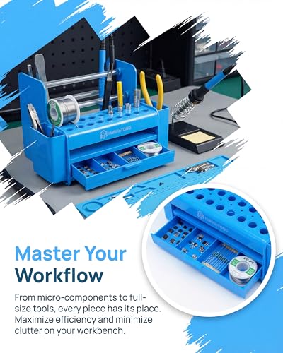 Multifunctional Repair Tool Organizer - ABS Storage Rack with DrawerScrewdriver Slots & Side Compartments for Electronics, RC Hobby & Workbench Organization-Blue