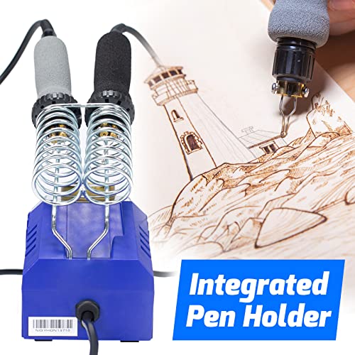WEP 939D-VI Dual Pen Wood Burning Kit 250-750℃/482-1382℉ A/B Toggle Wood Burning Tool with 2 Detachable Pens, 20 Wood burner Tips, Dual-Barrel Holder. Suitable for Pyrography, Leather Burning Kit