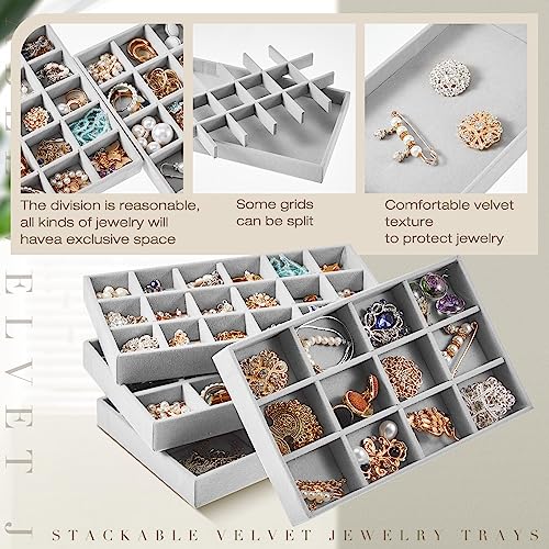 Junkin 12 Pcs Velvet Jewelry Organizer Tray, Stackable Storage - color: Gray