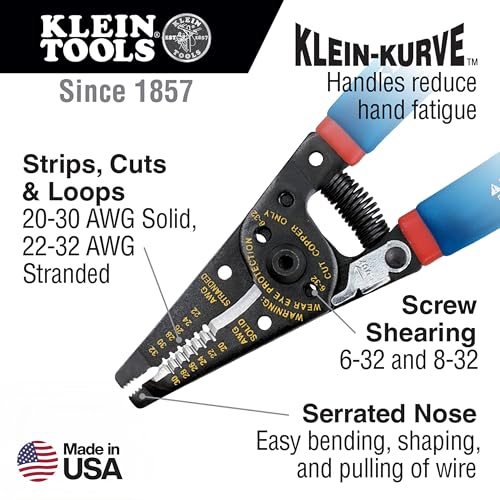 Klein Tools 11057 Wire Cutter/Stripper, Made in USA, Heavy Duty Cutter for 20-30 AWG Solid and 22-32 AWG Stranded Wire - size: 20 - 32 AWG