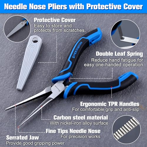 SPEEDWOX Mini Needle Nose Pliers Serrated Jaw Fine Tips TPR Handle - style: Needle Nose Pliers Serrated Jaw with Cover