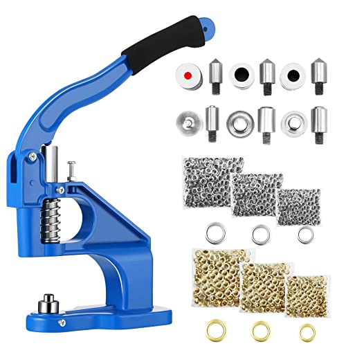 Eyelet Hole Punch Kit Grommet Tool Kit Hand Press Heavy Duty Eyelet Grommet Machine with 3 Grommet Setting Dies & 3 Hole Punching Dies and 3000Pcs Silver & Golden Eyelets and Grommets 6/10/12mm
