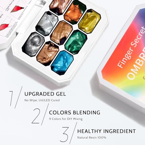 Pat Gel Ombre Nails Palette, Chrome Metallic Gel Polish 3D Metal Reflective - color: 9 Colors M