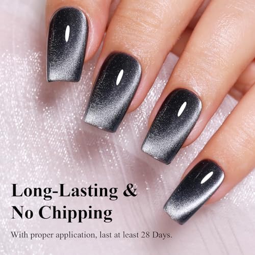 Black Cat Eye Gel Nail Polish with Magnet, Holographic Glitter Shimmer Magnetic UV Gel Polish for Nail Art Soak off UV Led - color: Cat Eye-Black