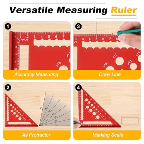 HARFINGTON Metal Square Ruler 7" Aluminum Alloy Carpenter Square Orange - color: Orange, style: Dual Scales