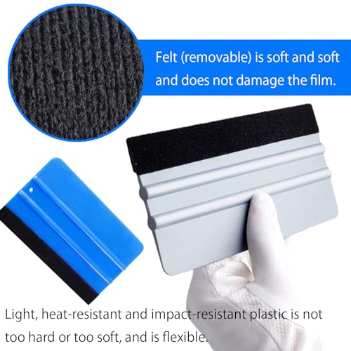 3 Pcs Vinyl Wrap Squeegee of Different Sizes, Felt Squeegee Vinyl Scraper Tool, 3 Size Vinyl Wrap Squeegee Applicator Tool for Window Tint, Wallpaper, Decal Sticker, Universal Car Accessories