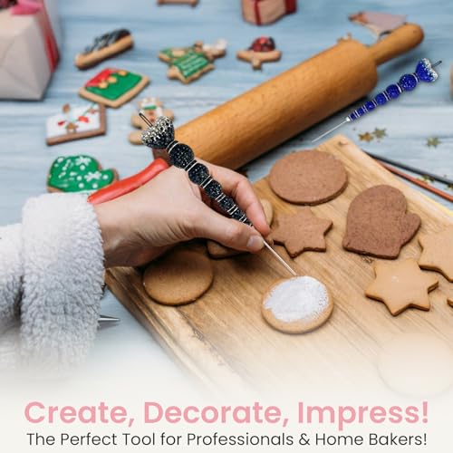 Crystal Rhinestone Decorating Scriber Tool, Sugar Craft Needle for Cake and Cookie Icing, 5 Colors Blue, Pink, Black, Red, Green (Black) - color: Black
