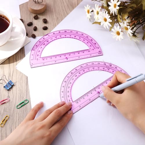 Zonon 2 Pcs 6 Inch Plastic Protractor 180° Math Protractors, Pink - color: Pink