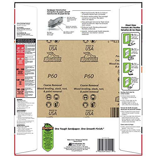 Gator 9" x 11" Multi-Surface Sanding Sheets, 60 Grit, 25 Pack - size: 60 Grit