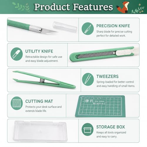 Scrapbooking Tools, Scrapbooking Supplies with Precision Knife, Cutting Mat, Sticker Tweezers and Cutter, Craft Tools Vinyl Weeding Tool Kit for Card Making Paper Craft DIY Art Projects