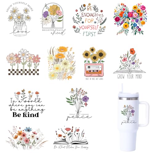 12pcs Wildflowers UV DTF Cup Wraps Bow Books for Ceramic Cups Sunflower Daisy uvdtf Transfer Stickers for Mug Glass Cups DIY Crafts Art Decoration - style: CD36