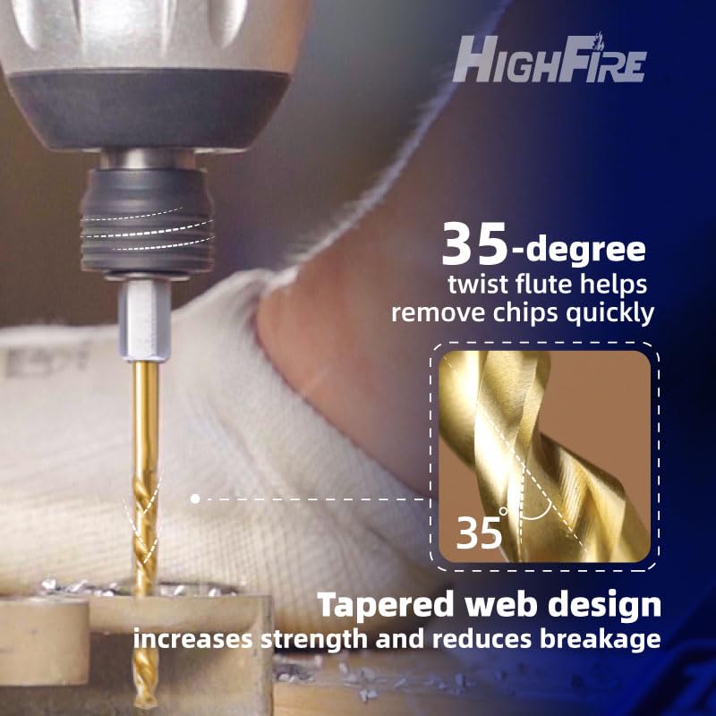 HIGHFIRE 5/16" 135 Degrees Split Point Drill Bits, Hex Shank Twist Drill Bits, DIY Purpose Drill Bit Set, HSS Titanium Drill Bit, Hex Drill Bits for Steel (Pack of 6 Identical Pcs) - size: 5/16"(6pcs)