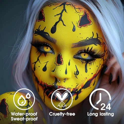 BADCOLOR Yellow Face Body Paint Stick, Full-Coverage Eye Black Sticks for Adults, Hypoallergenic Face Painting Kit for Halloween SFX Lion Tiger Stage Cosplay Costume Party - color: 1PCS Yellow